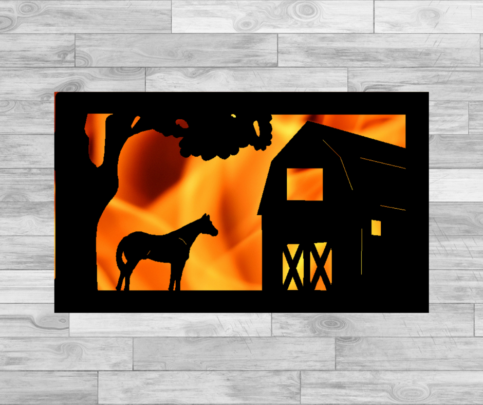 Resting Horse and Barn- Elevated Fire Panel